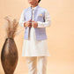 Boy's Lavender Woven Jacket With Cream Kurta And Pyjama Set