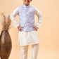 Boy's Lavender Woven Jacket With Cream Kurta And Pyjama Set