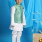 Boy's Light Green Woven Jacket With White Kurta And Pyjama Set