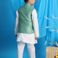 Boy's Light Green Woven Jacket With White Kurta And Pyjama Set
