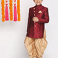 Boy's Maroon And Rose Gold Indowestern Set