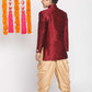Boy's Maroon And Rose Gold Indowestern Set