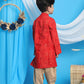 Boy's Maroon Bandhni Print Kurta And Rose Gold Patiala Set