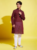Boy's Maroon Cotton Kurta And Pyjama Set