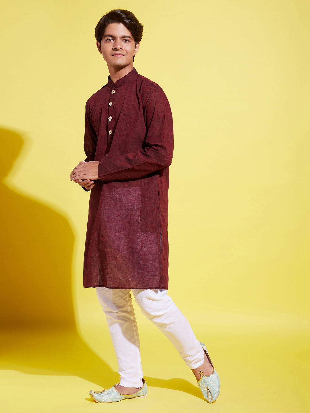 Boy's Maroon Cotton Kurta And Pyjama Set