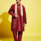 Boy's' Maroon Cotton Silk Kurta, Pyjama & Dupatta Set