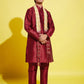 Boy's' Maroon Cotton Silk Kurta, Pyjama & Dupatta Set