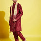 Boy's' Maroon Cotton Silk Kurta, Pyjama & Dupatta Set