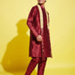 Boy's' Maroon Cotton Silk Kurta, Pyjama & Dupatta Set