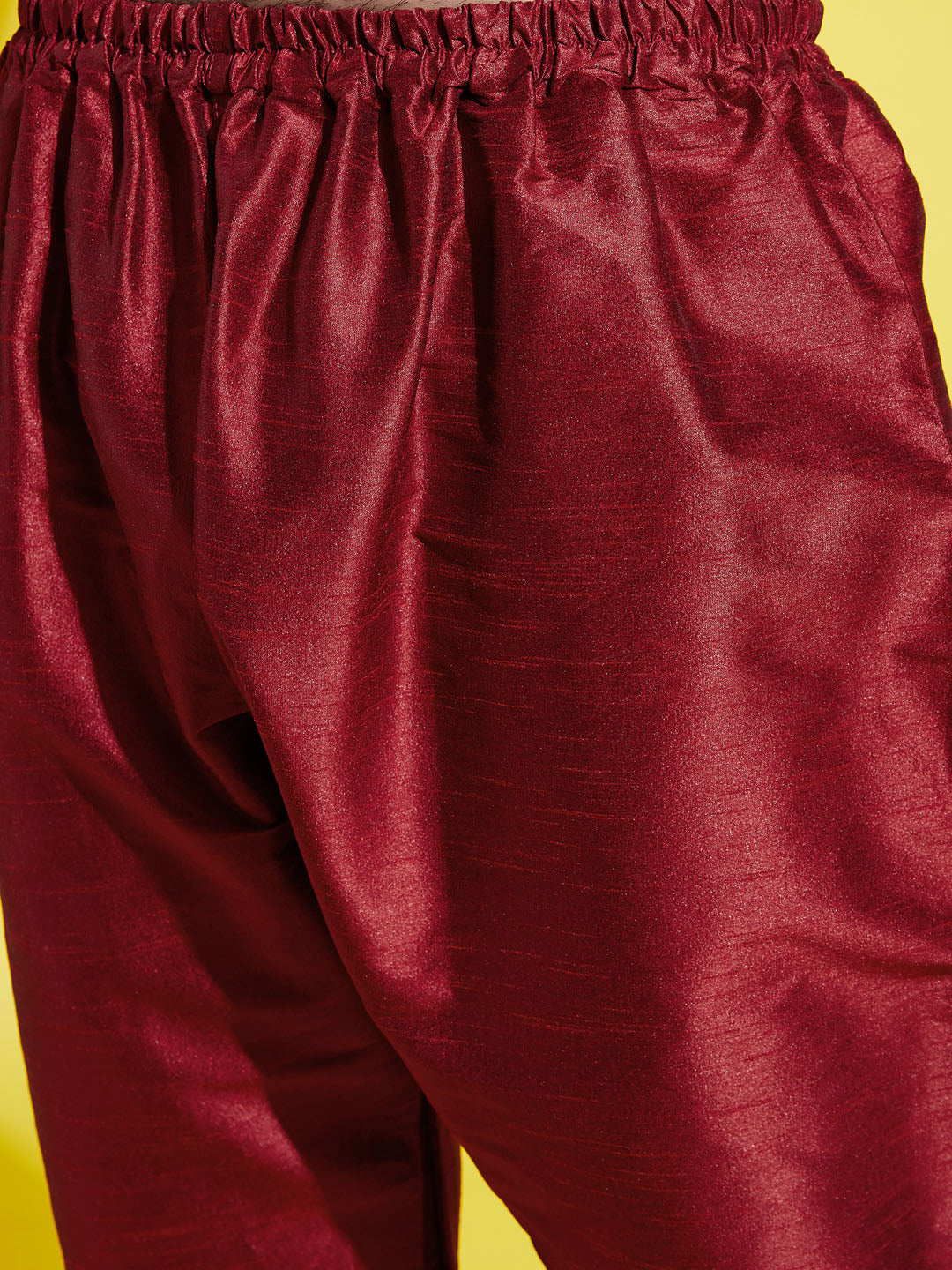 Boy's' Maroon Cotton Silk Kurta, Pyjama & Dupatta Set