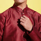 Boy's' Maroon Cotton Silk Kurta, Pyjama & Dupatta Set