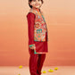 Boy's' Maroon Jacket,Kurta And Pyjama Set.