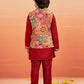 Boy's' Maroon Jacket,Kurta And Pyjama Set.