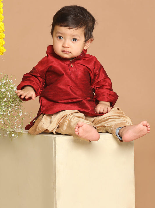 Boys' maroon kurta with gold dhoti pant set