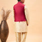 Boy's Maroon Nehru Jacket With Gold Kurta And Pyjama Set