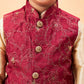 Boy's Maroon Nehru Jacket With Gold Kurta And Pyjama Set