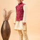 Boy's Maroon Nehru Jacket With Gold Kurta And Pyjama Set