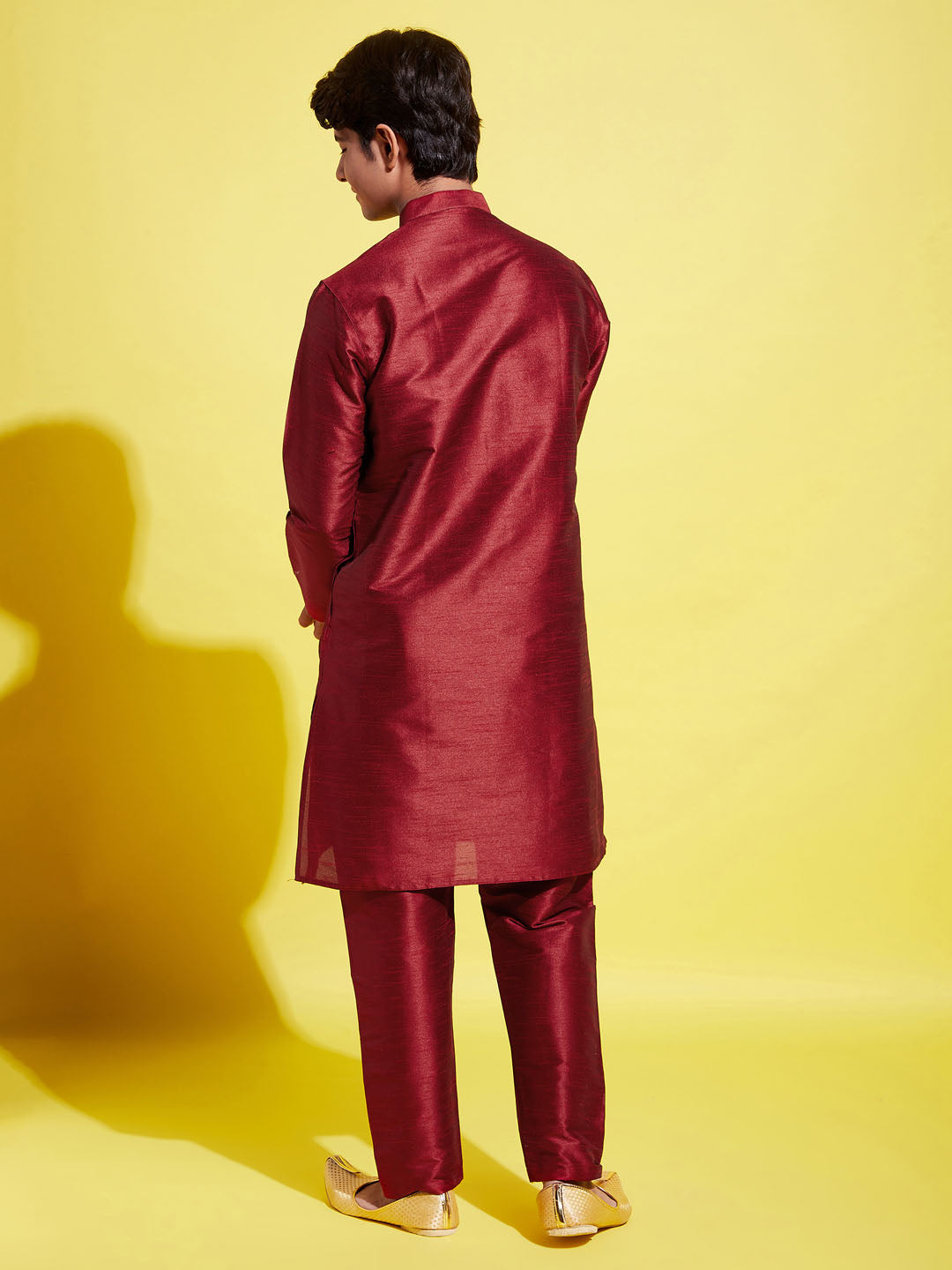 Boy's' Maroon Silk Blend Kurta And Pyjama Set