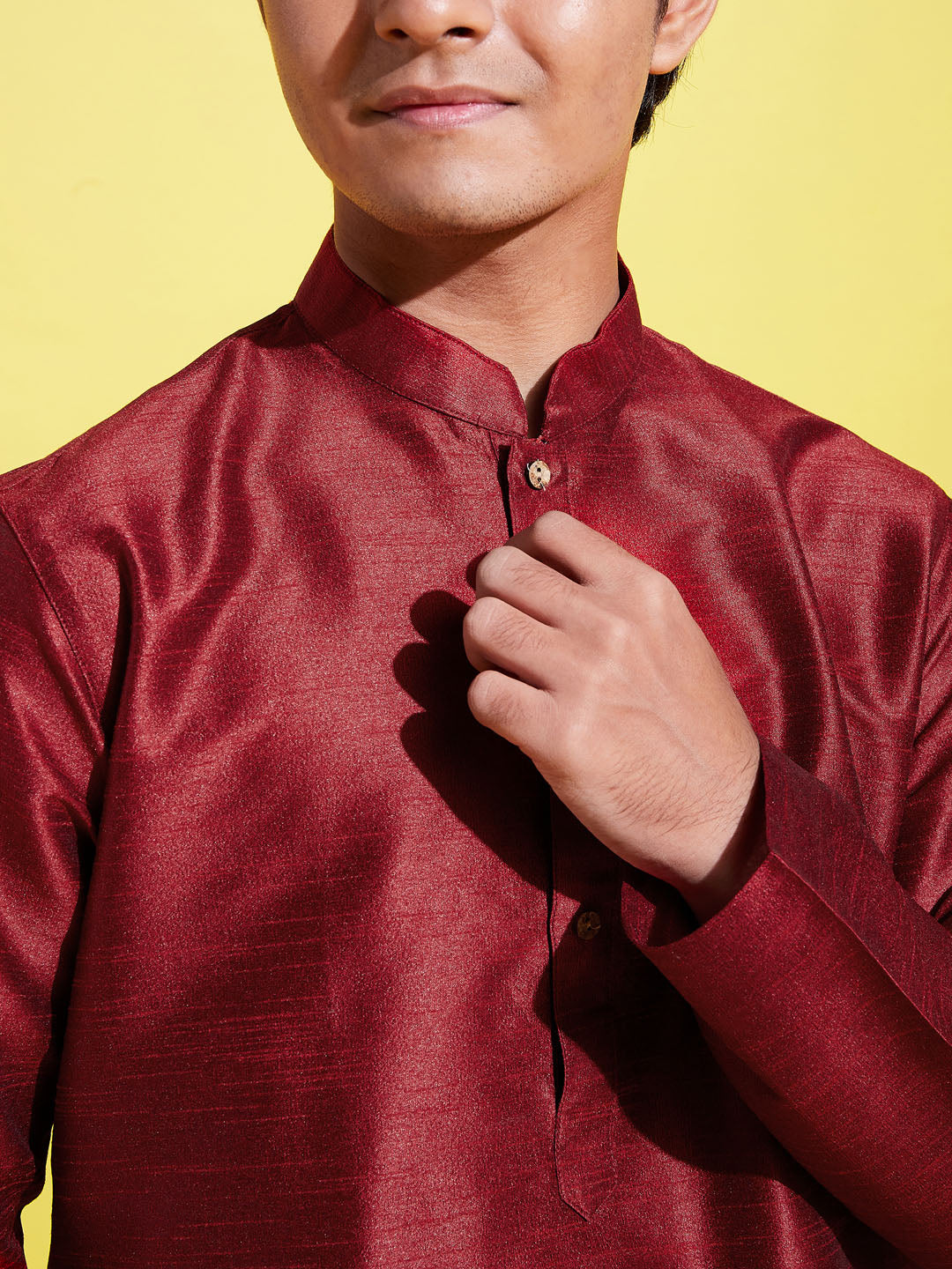 Boy's' Maroon Silk Blend Kurta And Pyjama Set