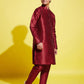 Boy's' Maroon Silk Blend Kurta And Pyjama Set