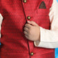 Boy's Maroon Woven Jacket With Cream Kurta And Pyjama Set