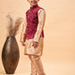 Boy's Maroon Woven Jacket With Rose Gold Kurta And Pyjama Set