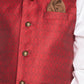 Boy's Maroon Woven Jacket With White Kurta And Pyjama Set