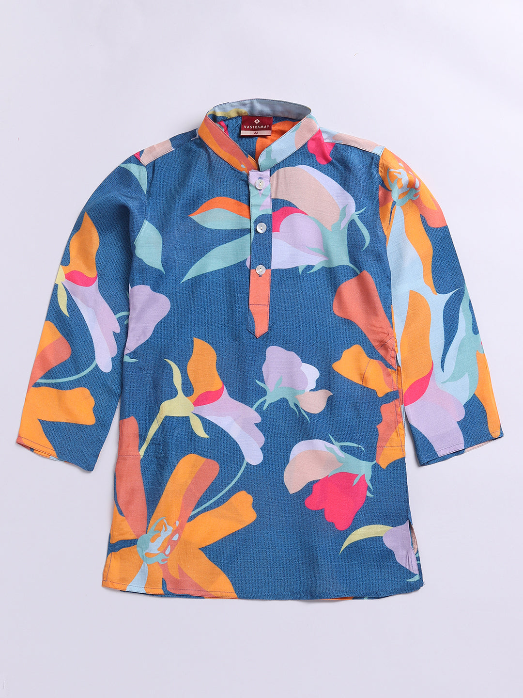 Boy's Multi Color Base Blue Kurta Pyjama Set