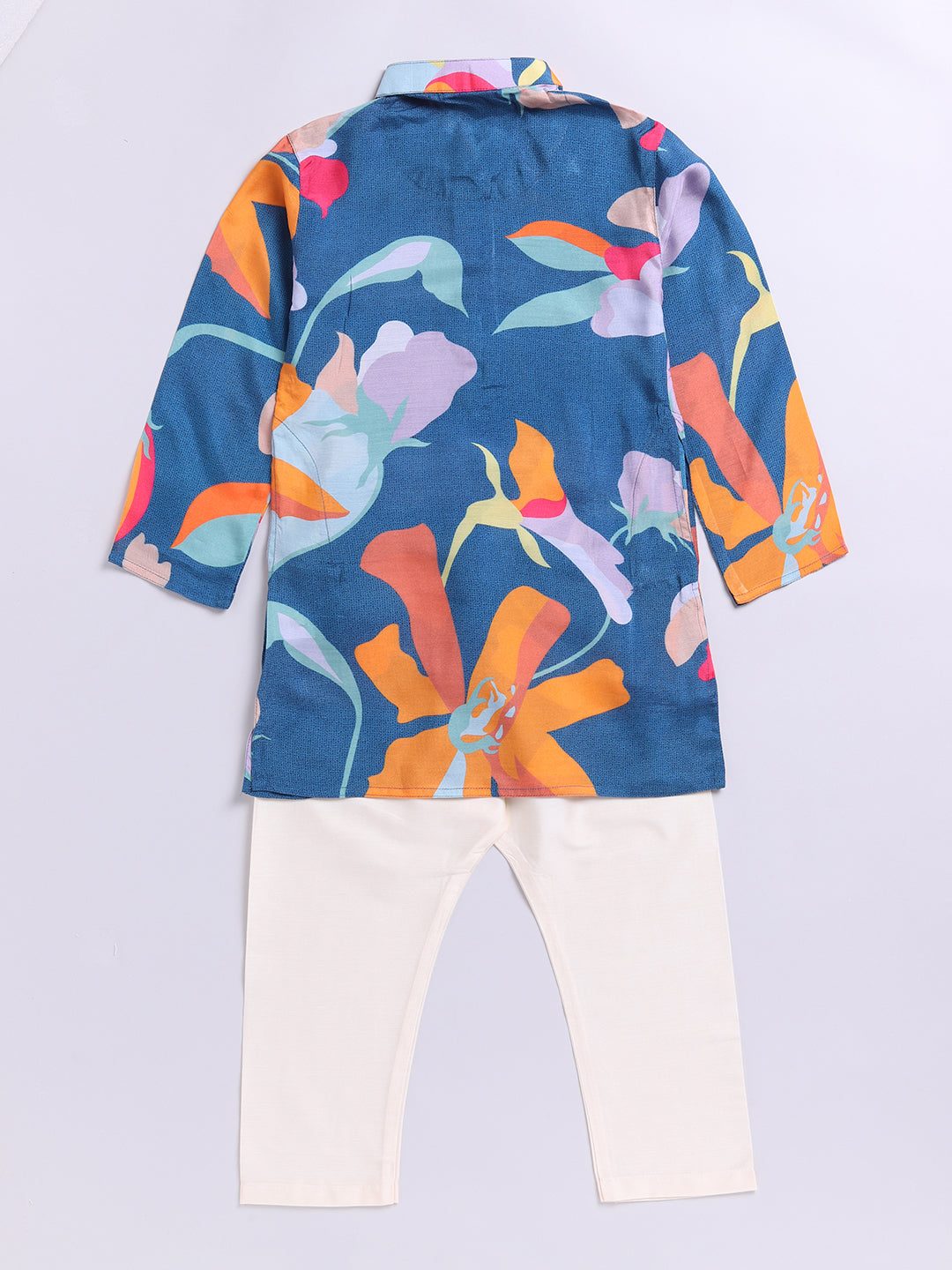 Boy's Multi Color Base Blue Kurta Pyjama Set