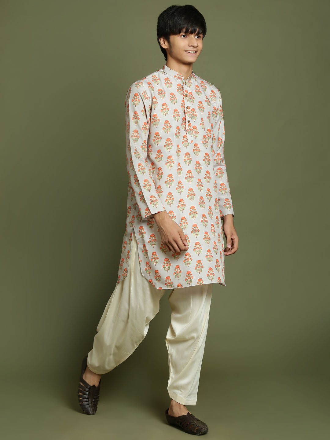 Boy's' Multicolor-Base-Beige And Cream Kurta Patiala Set