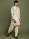 Boy's' Multicolor-Base-Beige And Cream Kurta Patiala Set