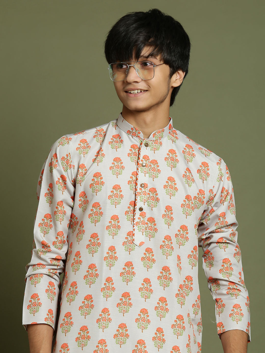 Boy's' Multicolor-Base-Beige And Cream Kurta Patiala Set