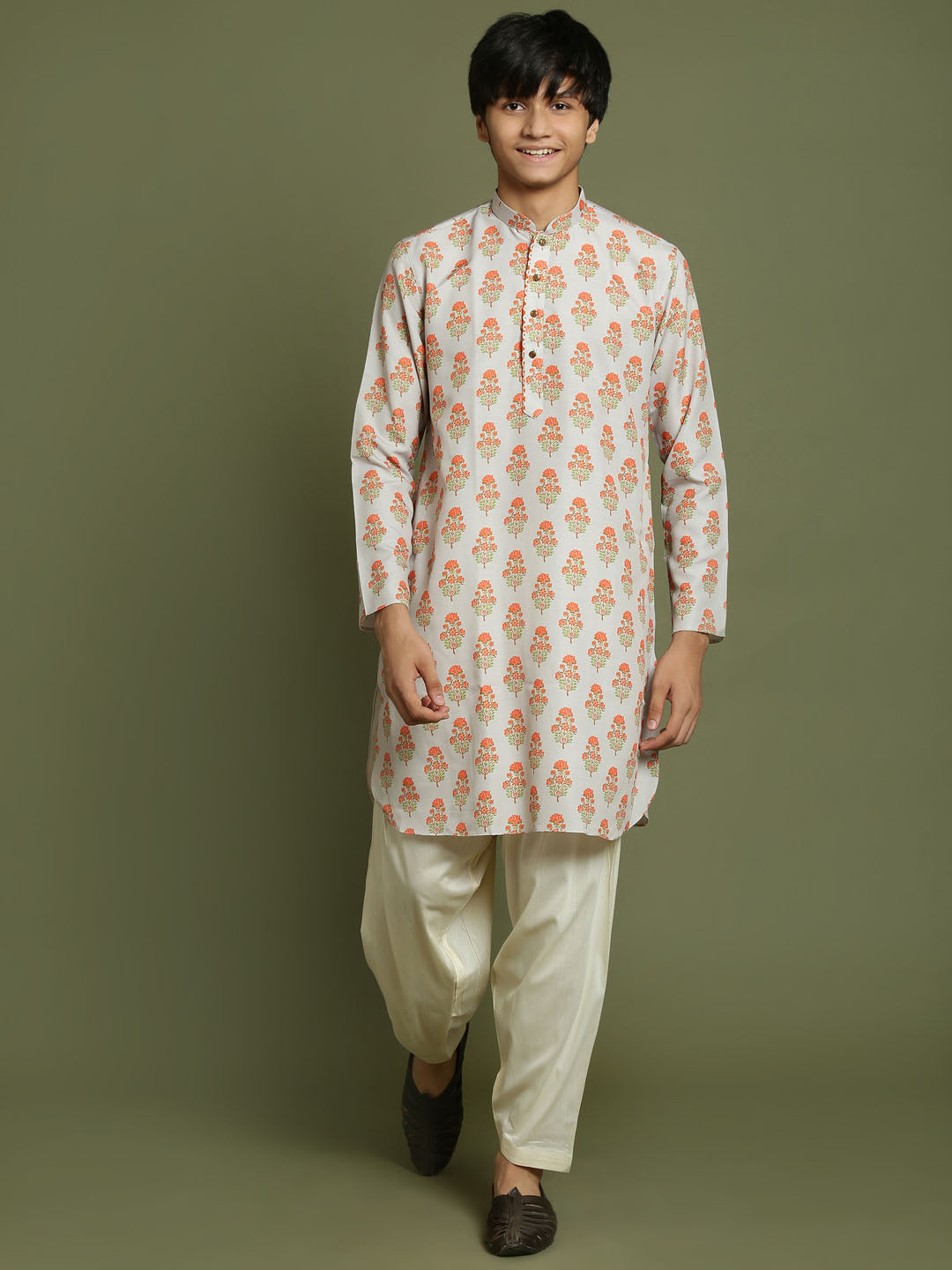 Boy's' Multicolor-Base-Beige And Cream Kurta Patiala Set