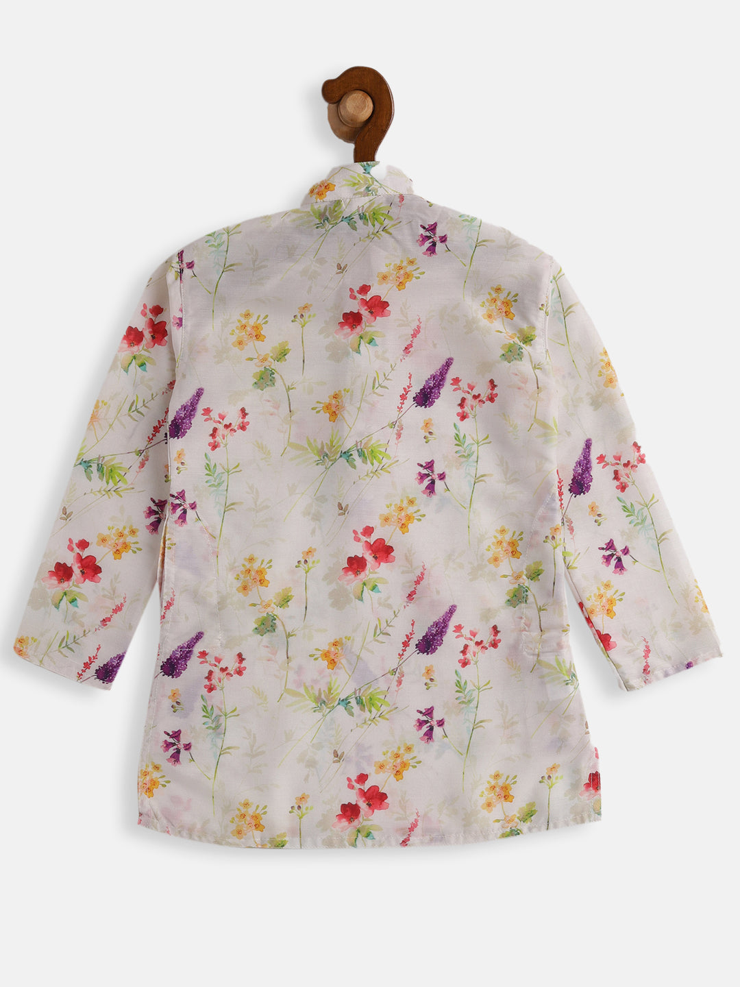 Boy's Multicolor-Base-Cream Cotton Blend Kurta