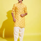 Boy's' Multicolor-Base-Mustard And Cream Kurta Patiala Set