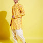 Boy's' Multicolor-Base-Mustard And Cream Kurta Patiala Set