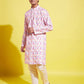 Boy's Multicolor-Base-White Cotton Blend Kurta And Pyjama Set
