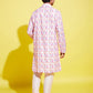 Boy's Multicolor-Base-White Cotton Blend Kurta And Pyjama Set