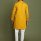 Boy's Mustard And White Kurta Pyjama Set