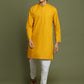 Boy's Mustard And White Kurta Pyjama Set