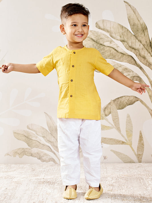 Boys' mustard cotton kurta pyjama set