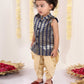 Boy's' Navy Blue Brocade Kurta Dhoti Set