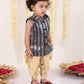 Boy's' Navy Blue Brocade Kurta Dhoti Set