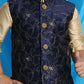 Boy's Navy Blue Embroidered Nehru Jacket With Gold Kurta And Maroon Dhoti Set