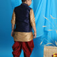 Boy's Navy Blue Embroidered Nehru Jacket With Rose Gold Kurta And Maroon Dhoti Set