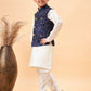 Boy's Navy Blue Nehru Jacket With Cream Kurta And Pyjama Set