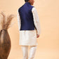 Boy's Navy Blue Nehru Jacket With Cream Kurta And Pyjama Set