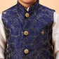 Boy's Navy Blue Nehru Jacket With Cream Kurta And Pyjama Set