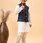 Boy's Navy Blue Nehru Jacket With Cream Kurta And Pyjama Set