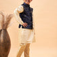 Boy's Navy Blue Nehru Jacket With Gold Kurta And Pyjama Set